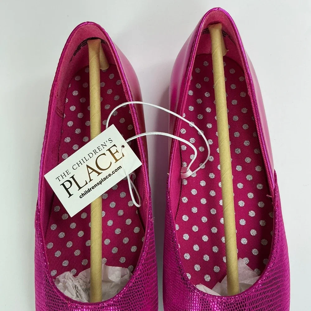 The Children's Place Pink Ballet Flats Youth Size 2 Metallic Fiesta Pink Sparkle
